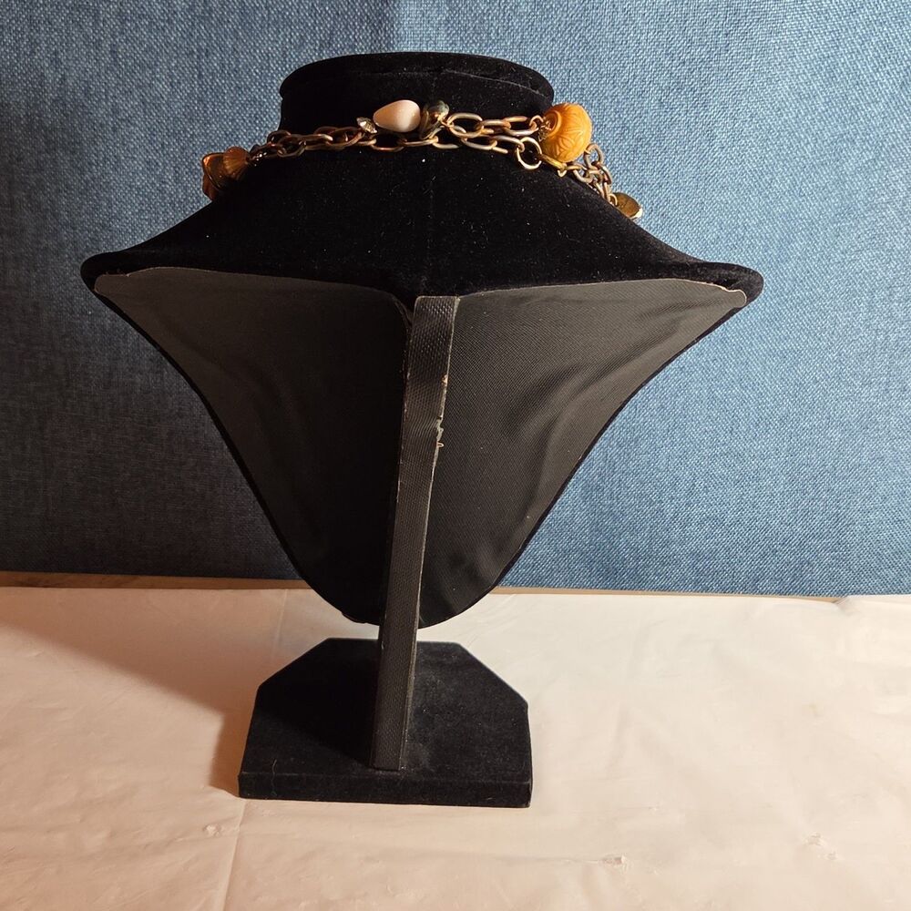 Earth Tone Bead Coppertone Chain Necklace Boho 70s Vibe - Picture 15 of 16